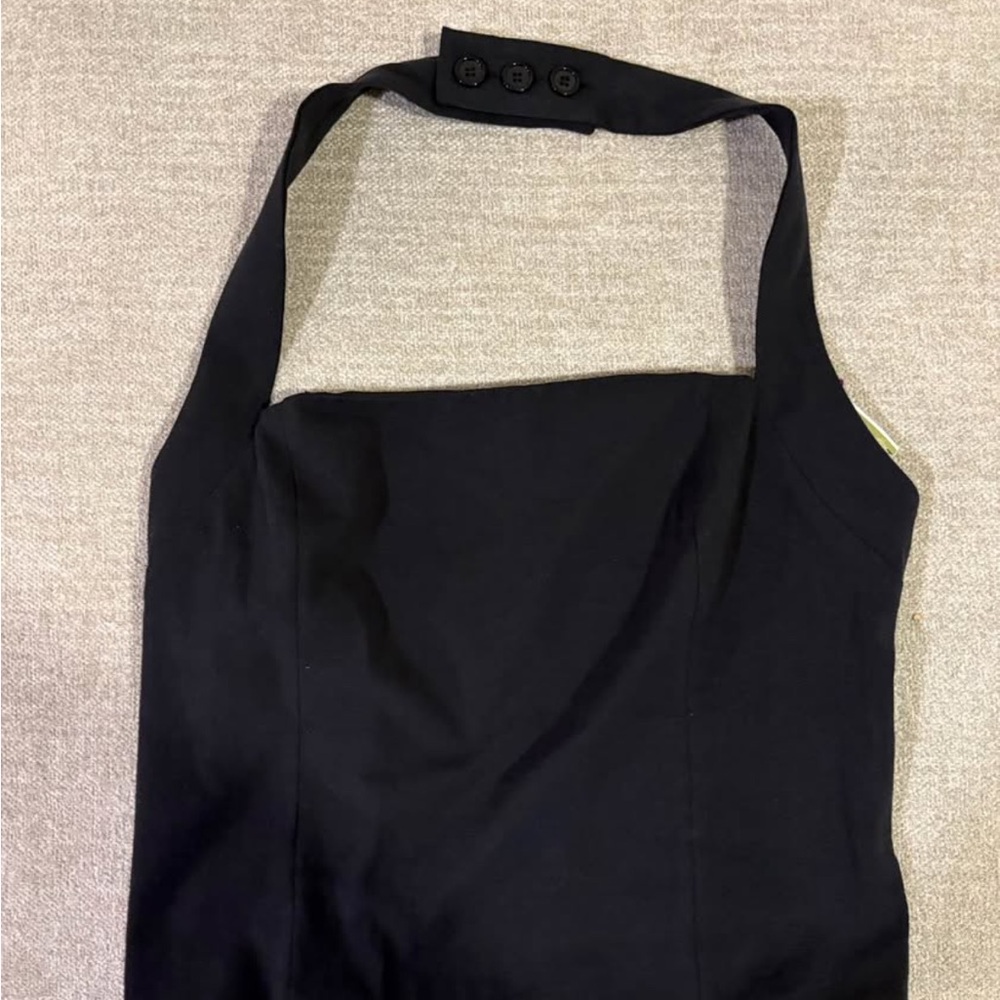 Black Halter Top with Button Detail